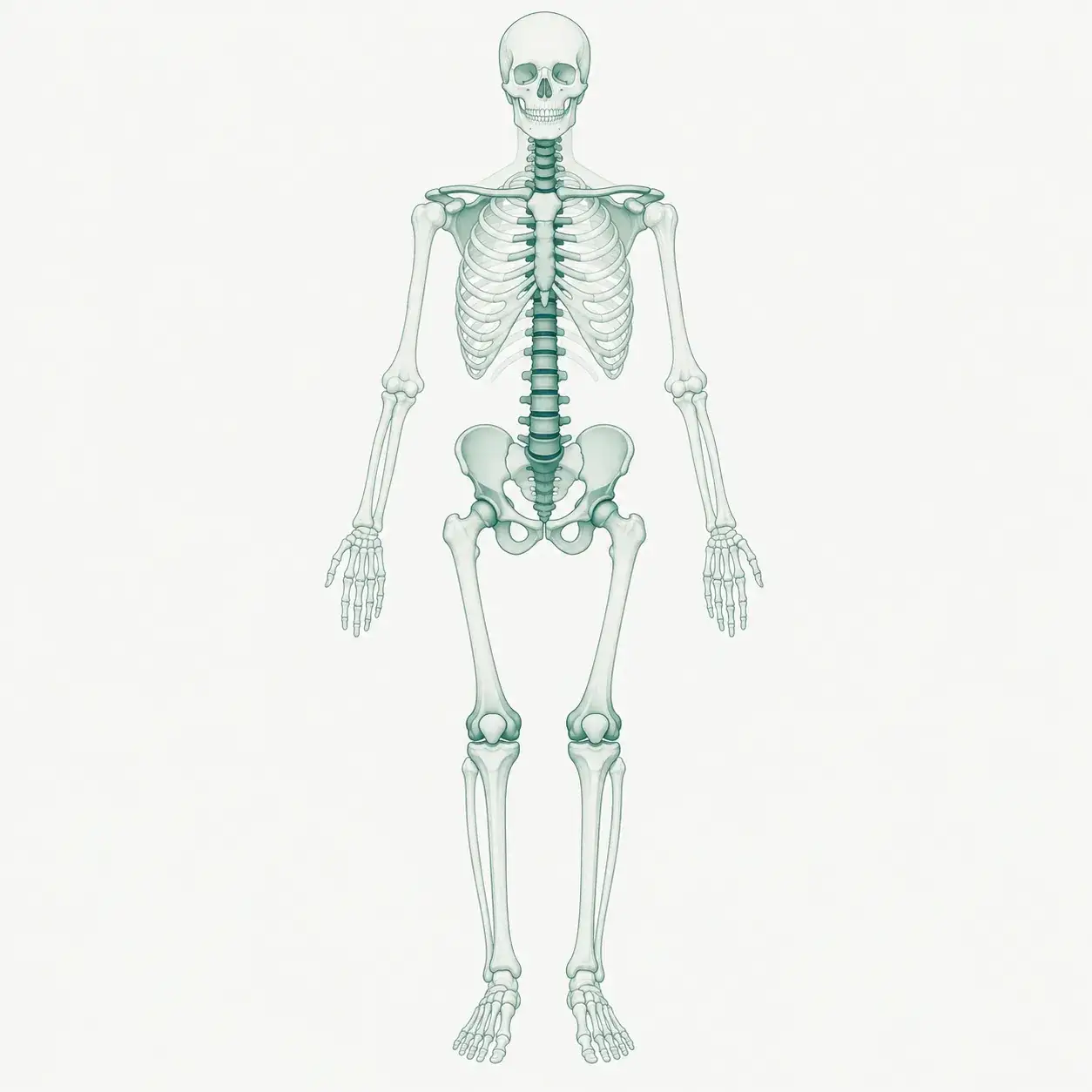 Simplified spine and major joints in celadon linework