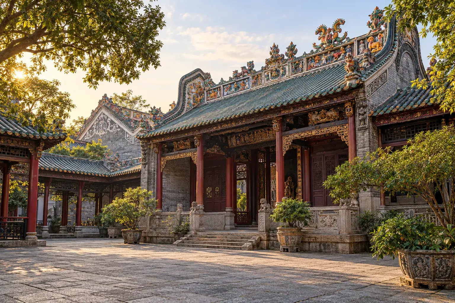 AI city illustration inspired by Foshan Ancestral Temple