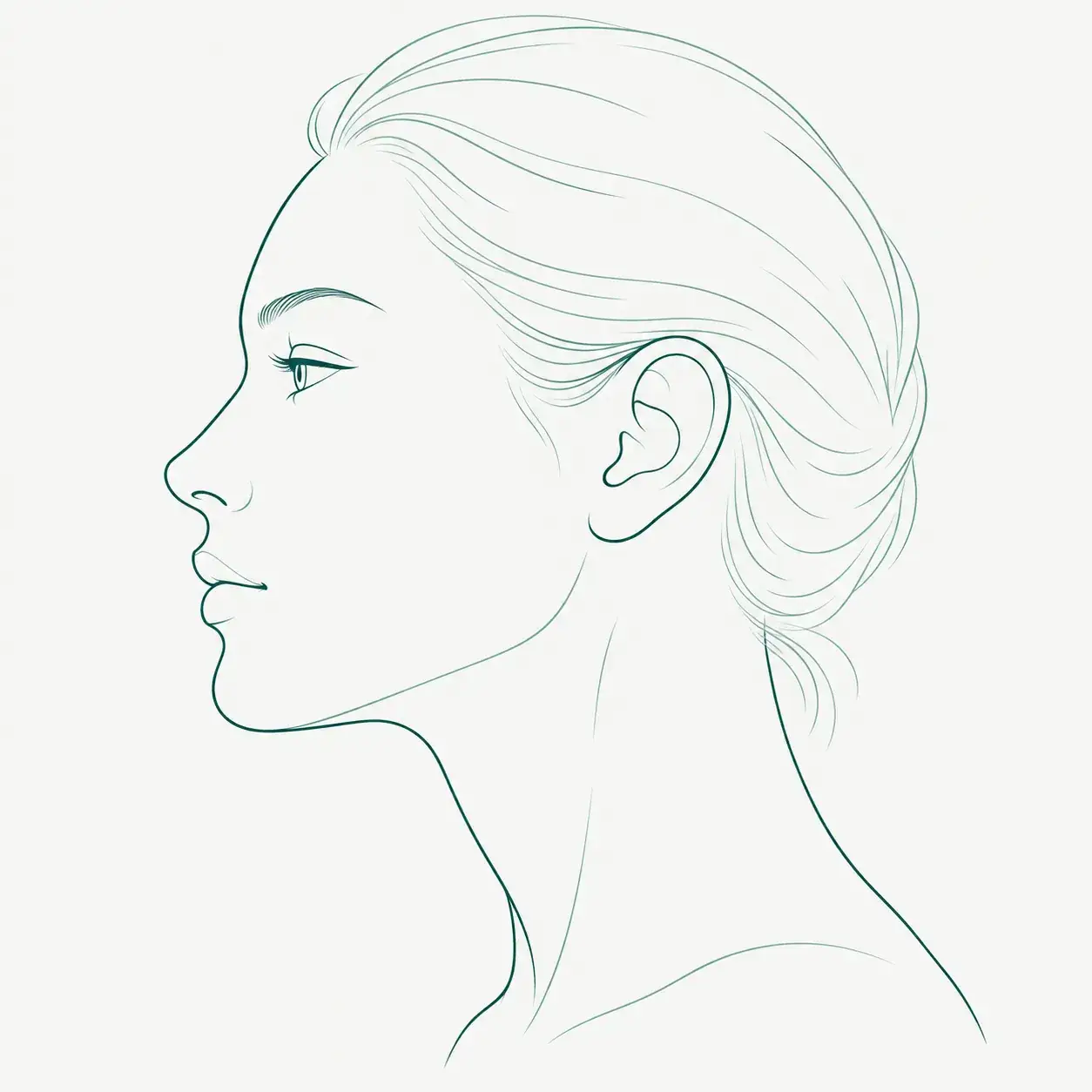 Anonymous facial profile and neck in celadon linework