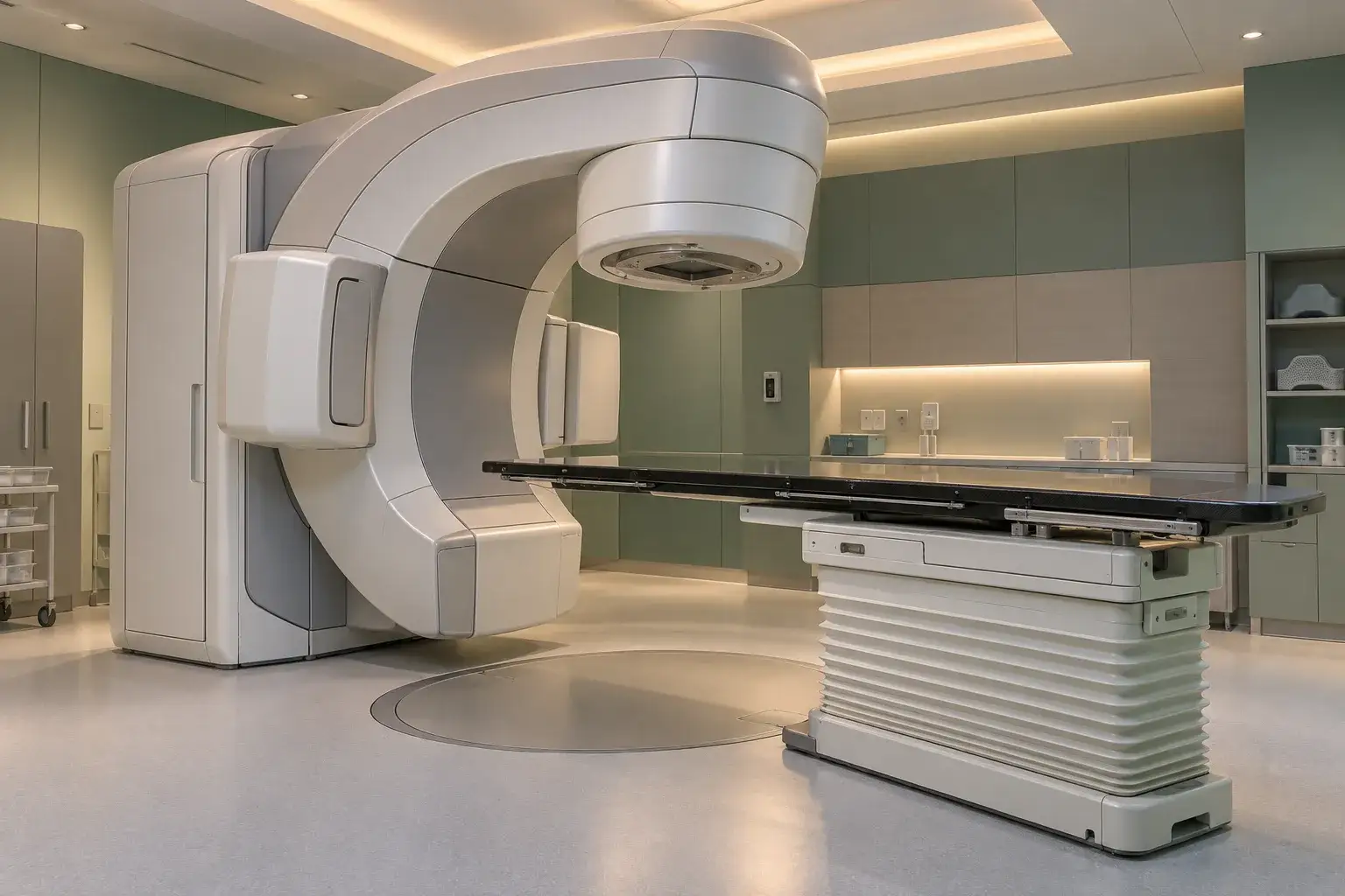 Concept illustration of a calm radiotherapy room with a linear accelerator